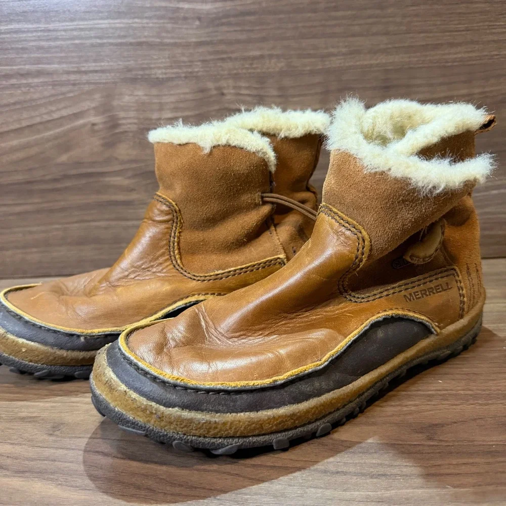 Merrell M-Select DRY Boots Womens 6.5 Tan Good Waterproof Faux Fur J45932